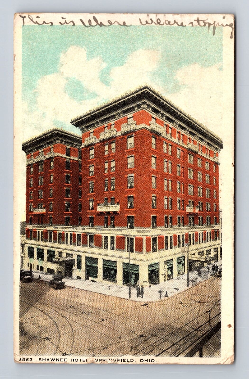 Springfield OH-Ohio, Shawnee Hotel, Advertising, Antique Vintage c1921 Postcard