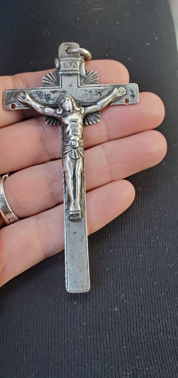 Antique Christian Priest Sterling Cross Crucifix Rosary Pendant