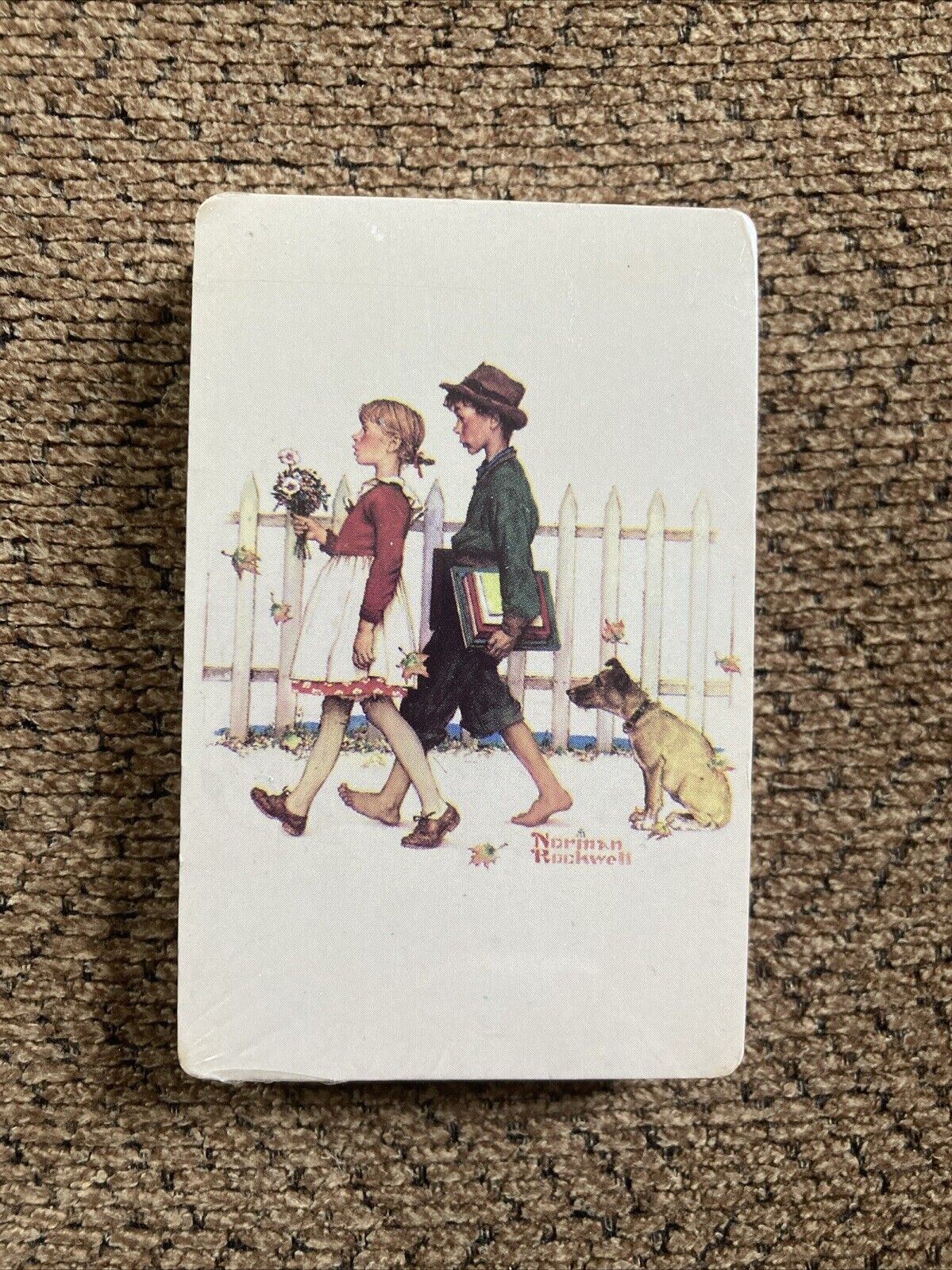 Sealed VINTAGE NORMAN ROCKWELL PLAYING CARDS CHILDREN WALKING WITH DOG NEW