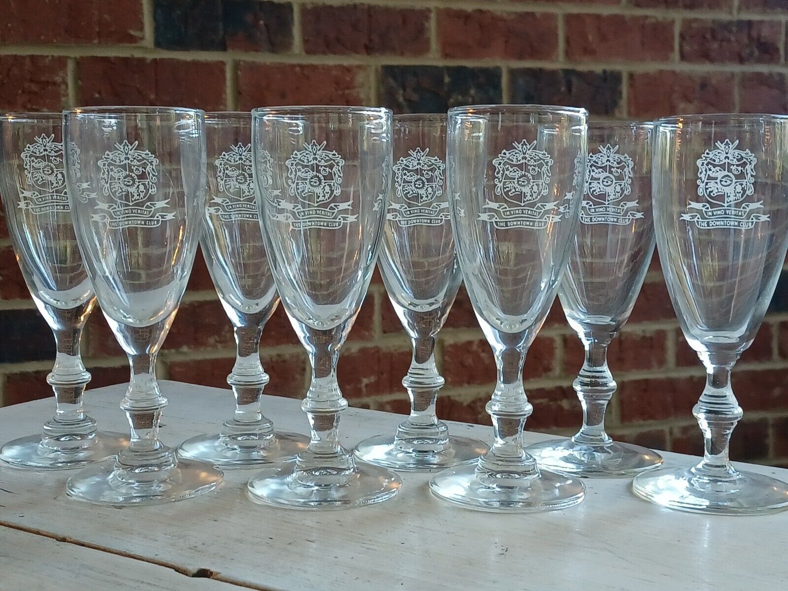RARE Vintage SET of 8 THE DOWNTOWN CLUB Birmingham ALABAMA AL WINE Glasses GLASS