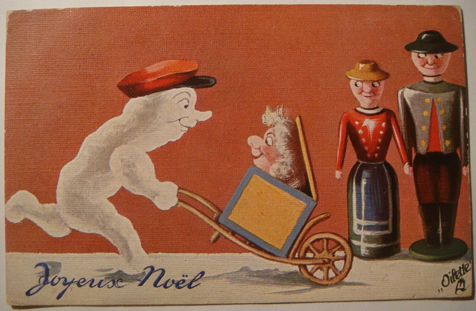 Snowman wheels box  with doll.Tuck.Fialkowska unsigned.New Year.1909.France.