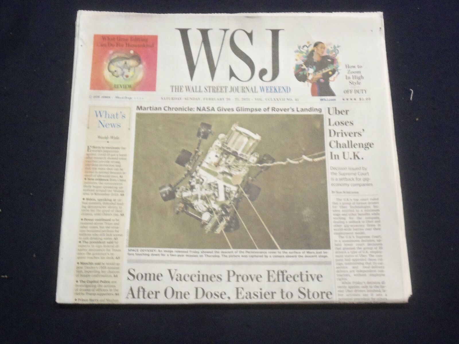 2021 FEBRUARY 20-21 THE WALL STREET JOURNAL - VACCINES EFFECTIVE AFTER ONE DOSE