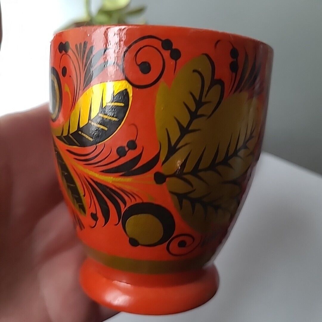 Vintage Russian Khokhloma Wooden Hand-Painted Cup 3\