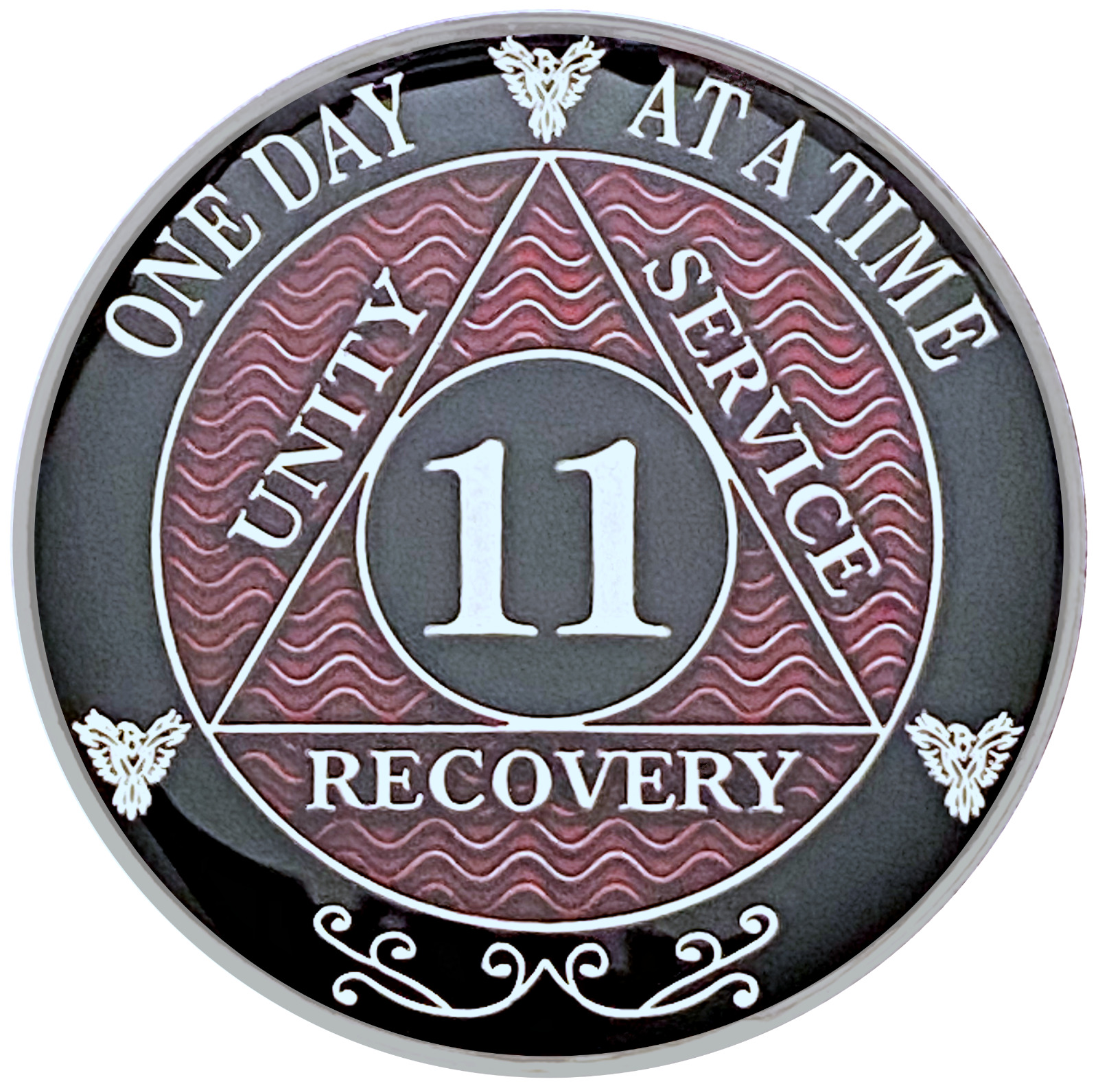 AA 11 Year Coin, Silver Color Plated Medallion, Alcoholics Anonymous Coin