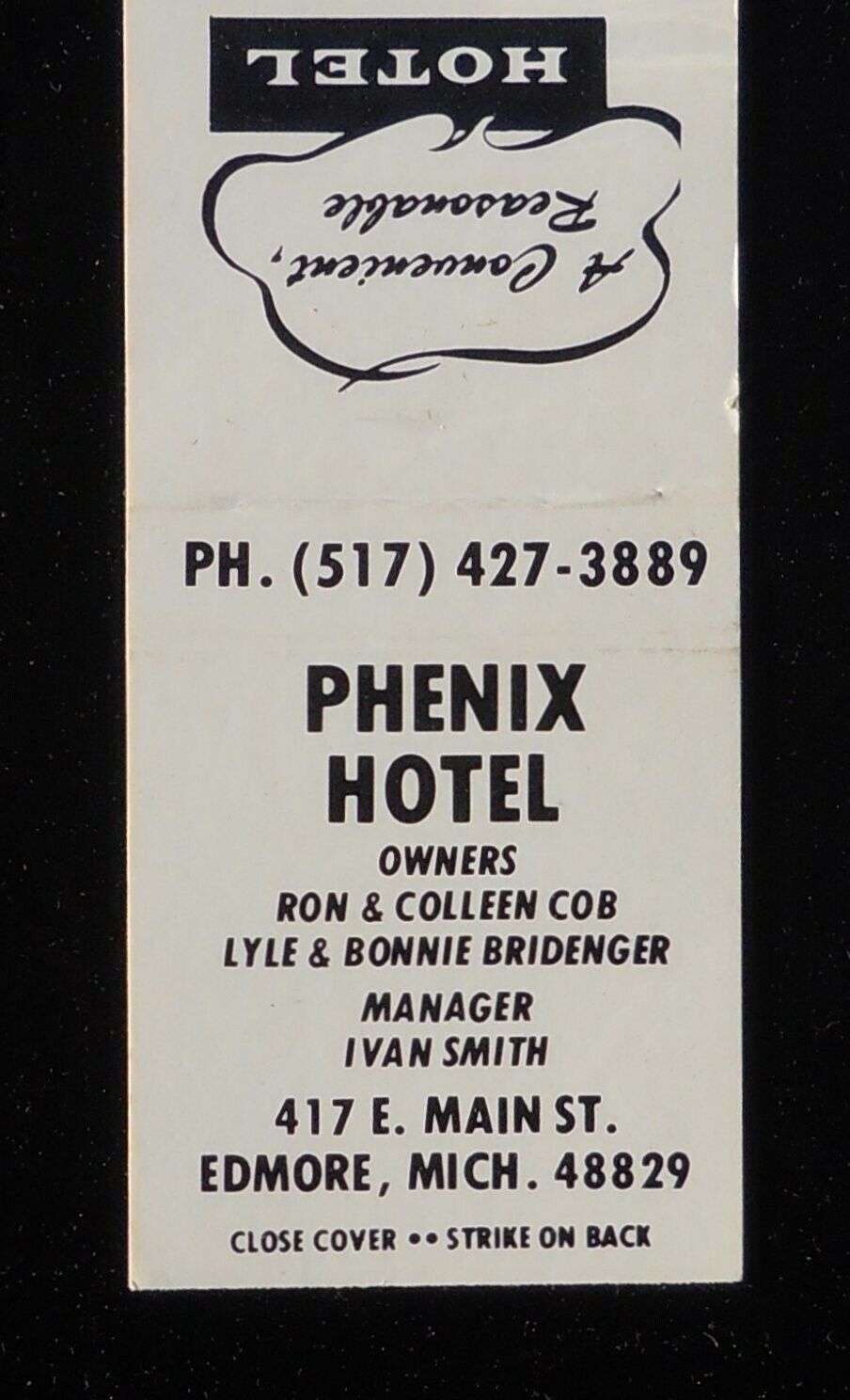 1970s ATLANTIS MATCH Phenix Hotel Ron & Colleen Cob Bonnie Bridenger Edmore MI
