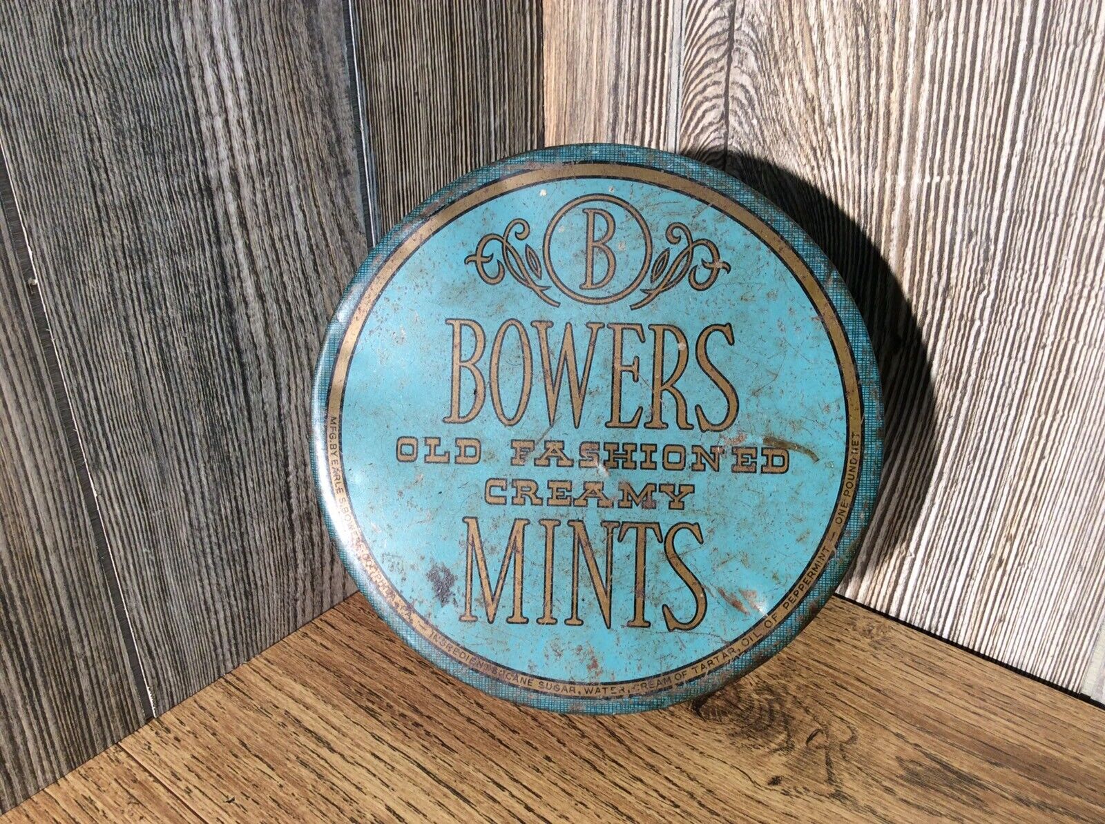 Vintage Bowers Old Fashioned Creamy Mints 1 Lb Empty Tin K2