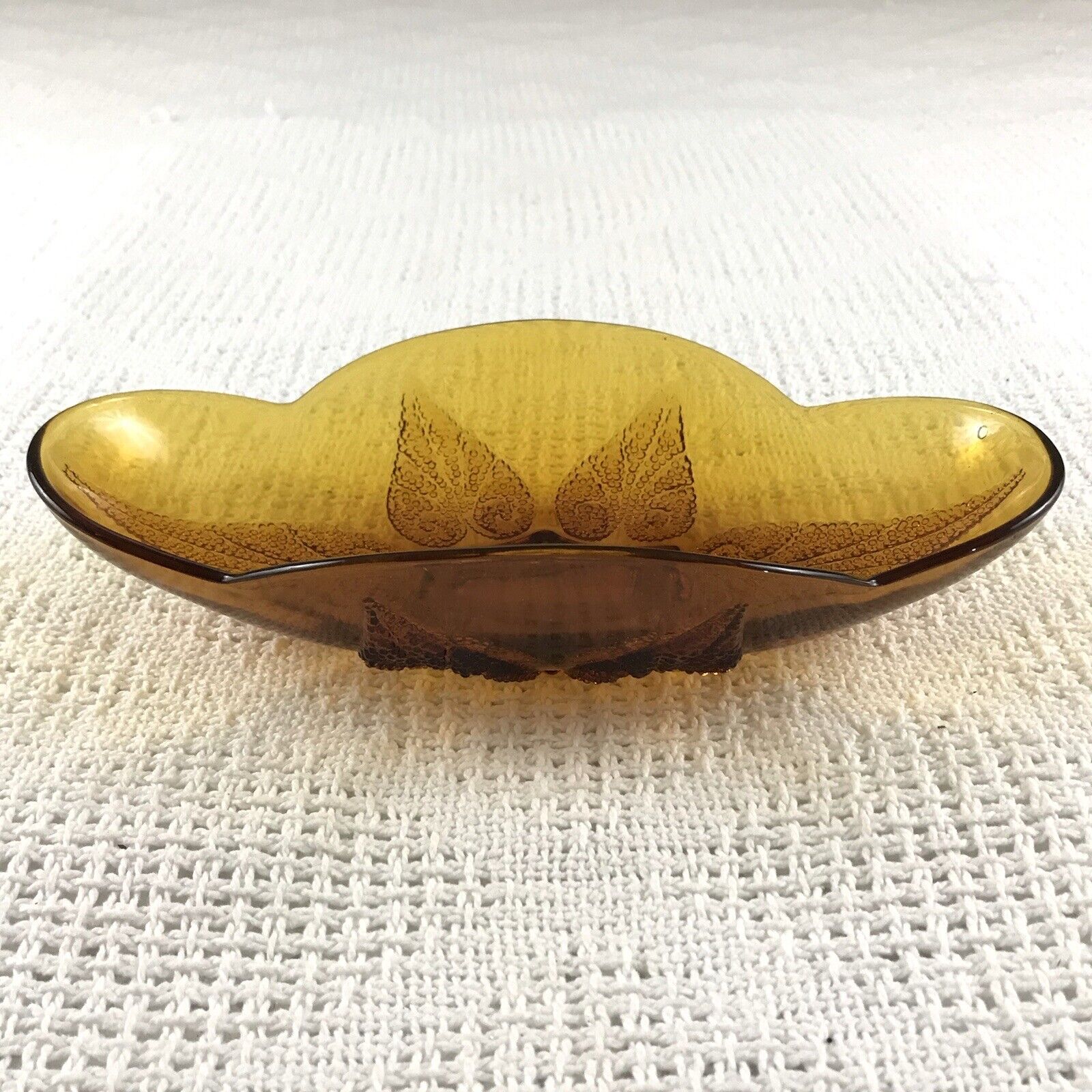 Amber Glass Dish Vintage Dark Orange Decorative Centerpiece Candy Bowl 10in 
