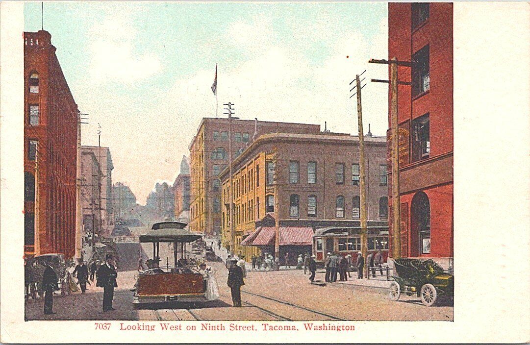 Lithograph Tacoma WA Street Scene on Ninth St. early 1900s