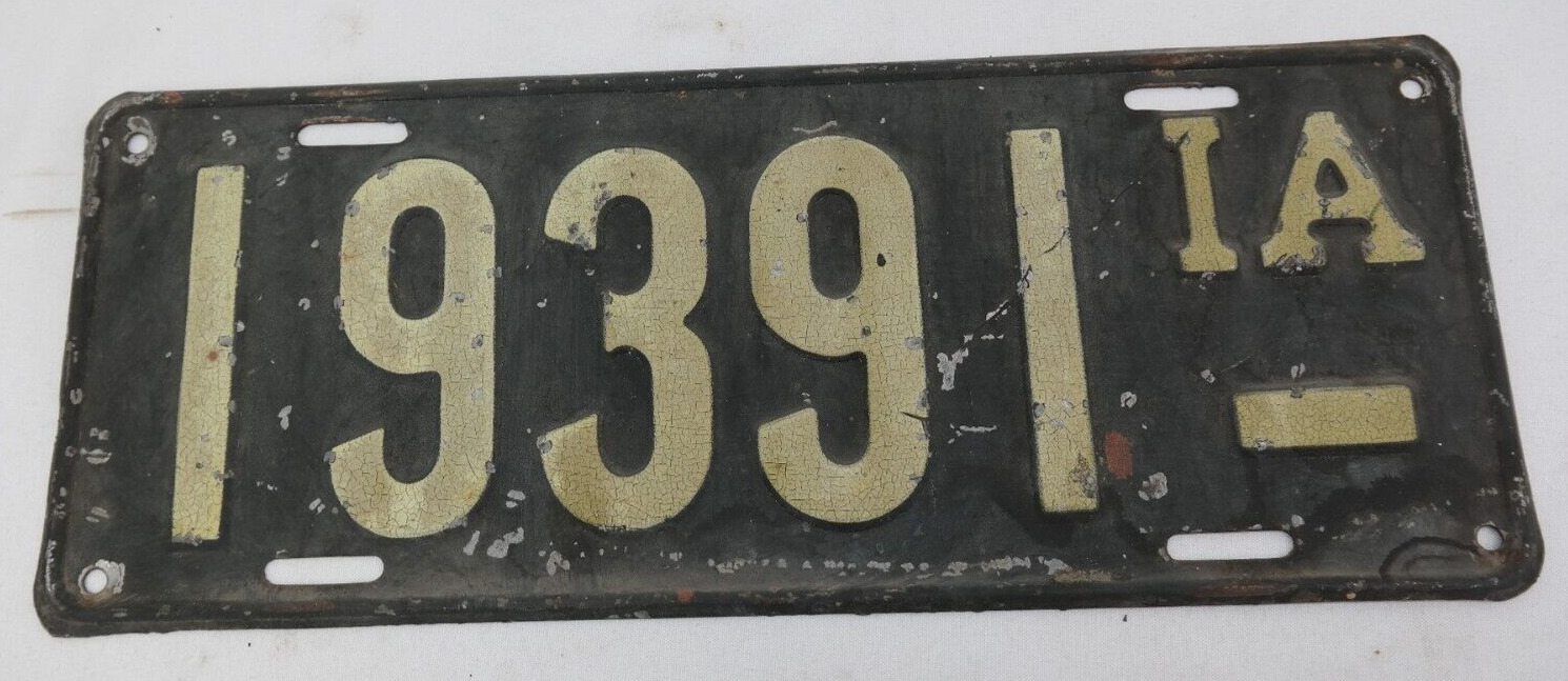 Antique Iowa License Plate 1916 - 1918 Issue Not Dated    TF