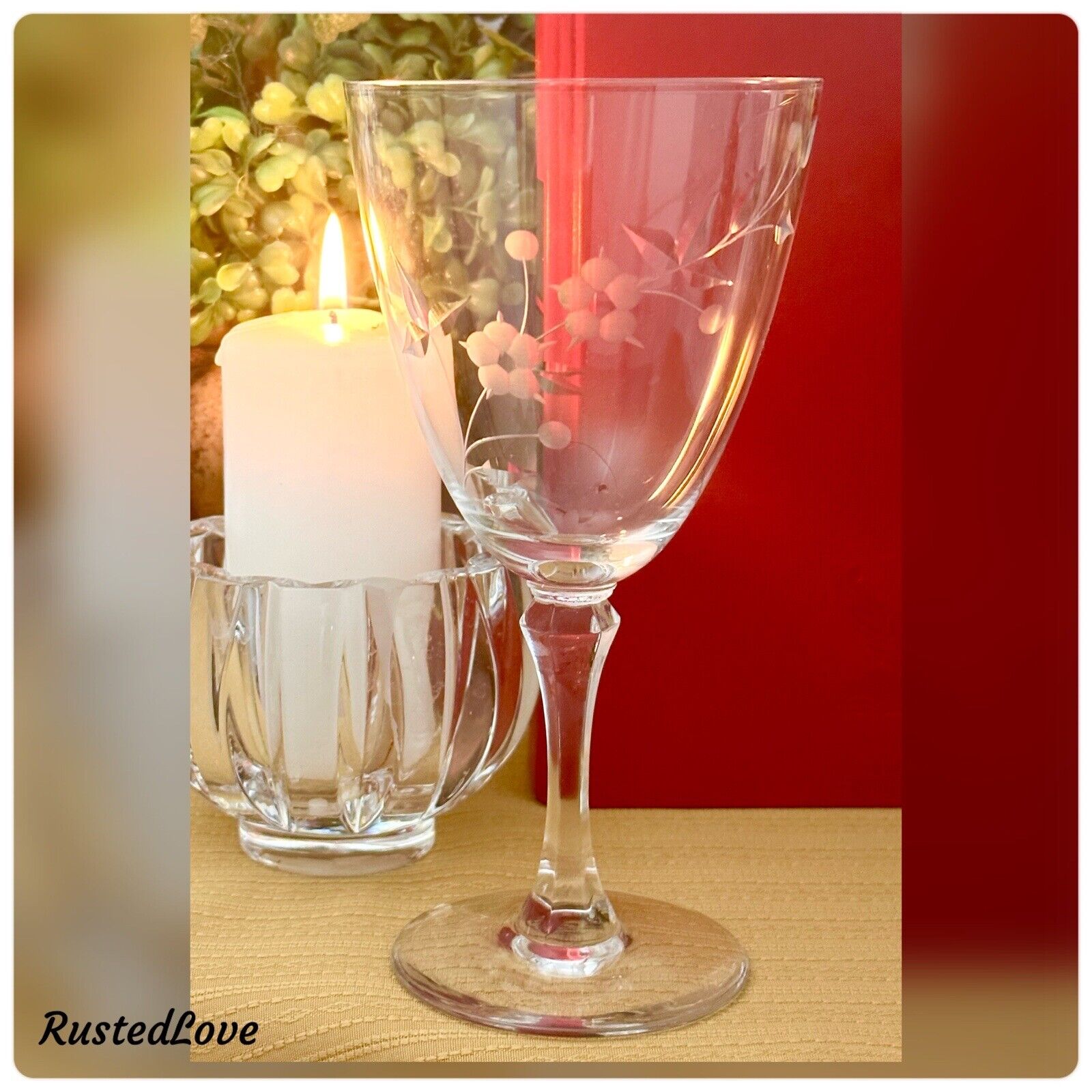 Lenox Brookdale Water Glass Vintage Lenox Blown Glass USA Cut Floral Design *