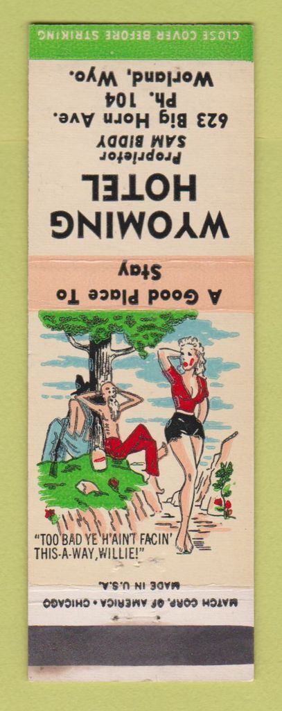 Matchbook Cover - Wyoming Hotel Worland WY hillbilly