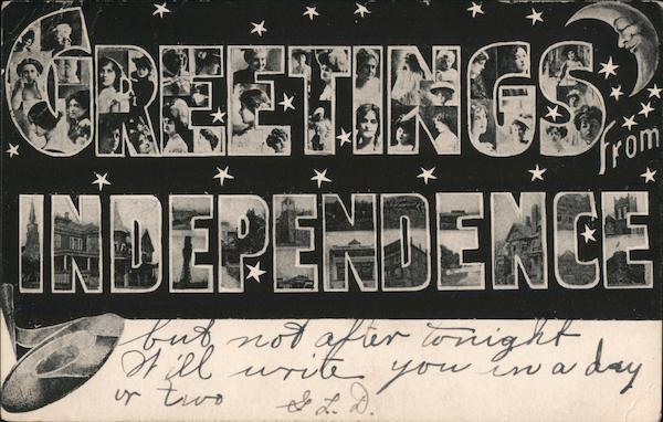 1907 Greetings From Independence,MO Jackson,Clay County Missouri Postcard