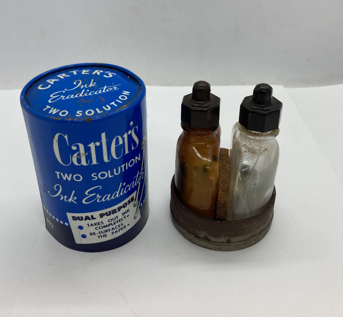 Vintage Carter’s Ink Eradicator Two Solution Empty Tin / Blue Color