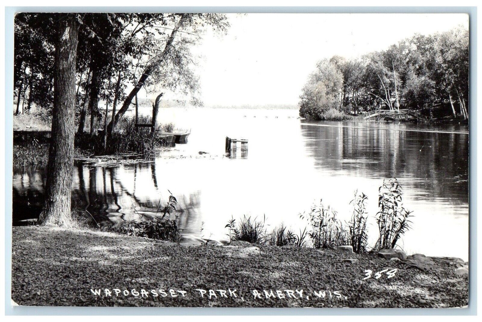 c1940's View Of Wapogasset Park Boats Amery Wisconsin WI RPPC Photo Postcard