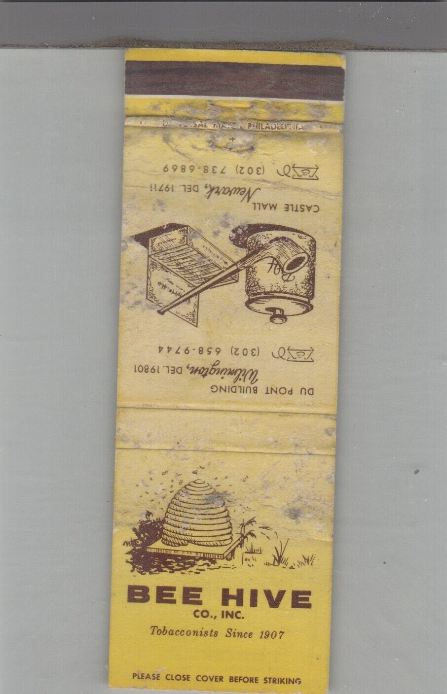 Matchbook Cover Bee Hive Co Tobacconists Since 1907 Newark, DE