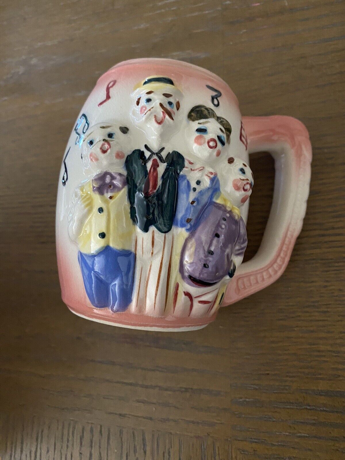 Vintage 1950s Barbershop Quartet Riske Ceramic Coffee Mug Lady Inside