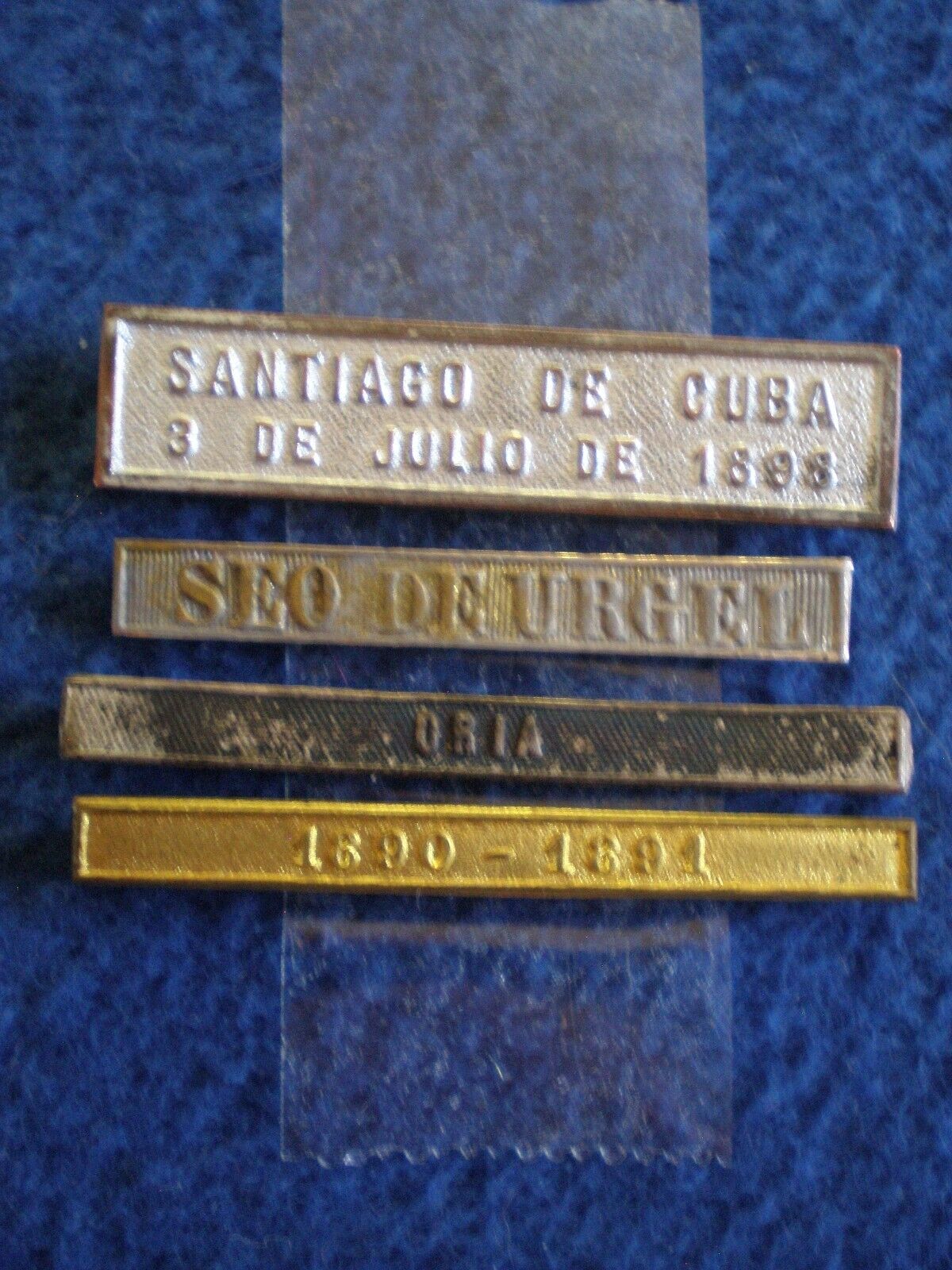 Spain: Lot of 4 Bars to Spanish Campaign Medals Incl. Rare Santiago De Cuba 1898
