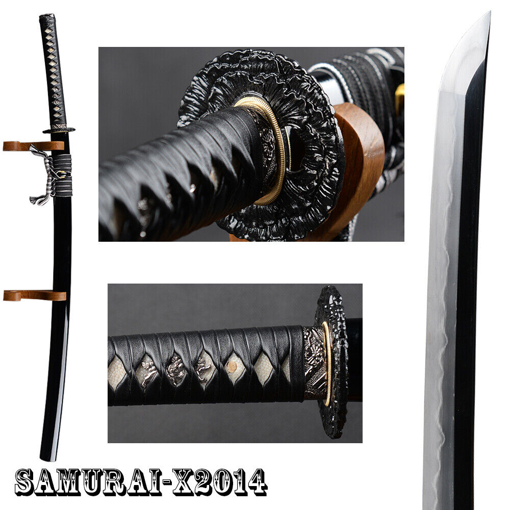 finely polished kobuse sword Japanese damascus steel samurai katana leather ito