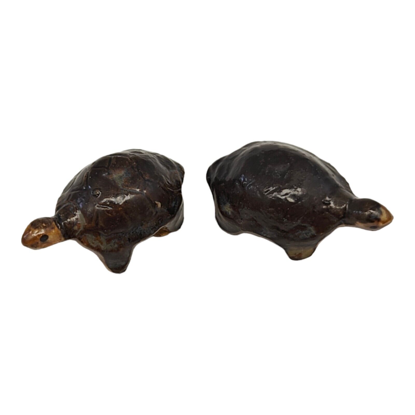 Vintage Miniature Ceramic Black Brown Turtle Figurines Made in Japan