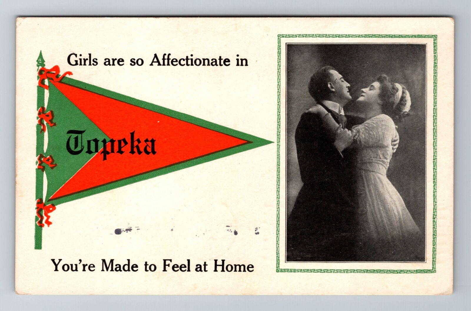 Topeka KS-Kansas, General Greetings, Couple, Antique, Vintage c1913 Postcard