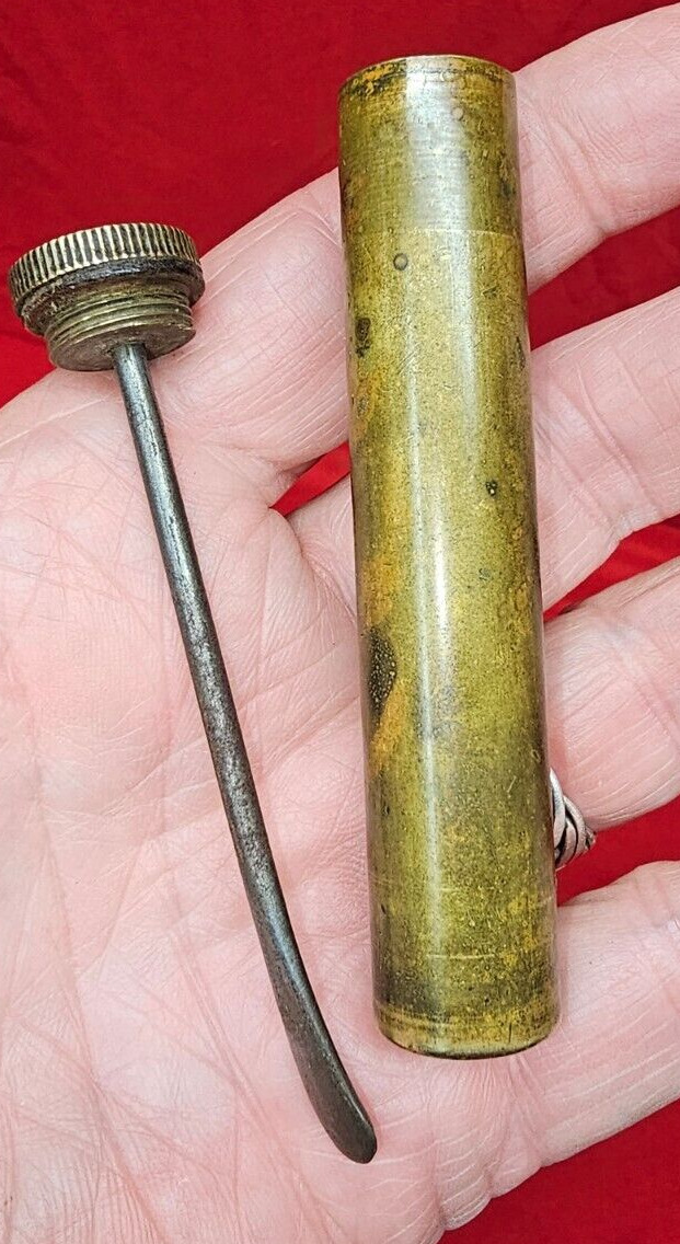 Vintage Brass WWI WW2 Gun Rifle Oiler Oil Tool SIGNED SHAS + Good Condition