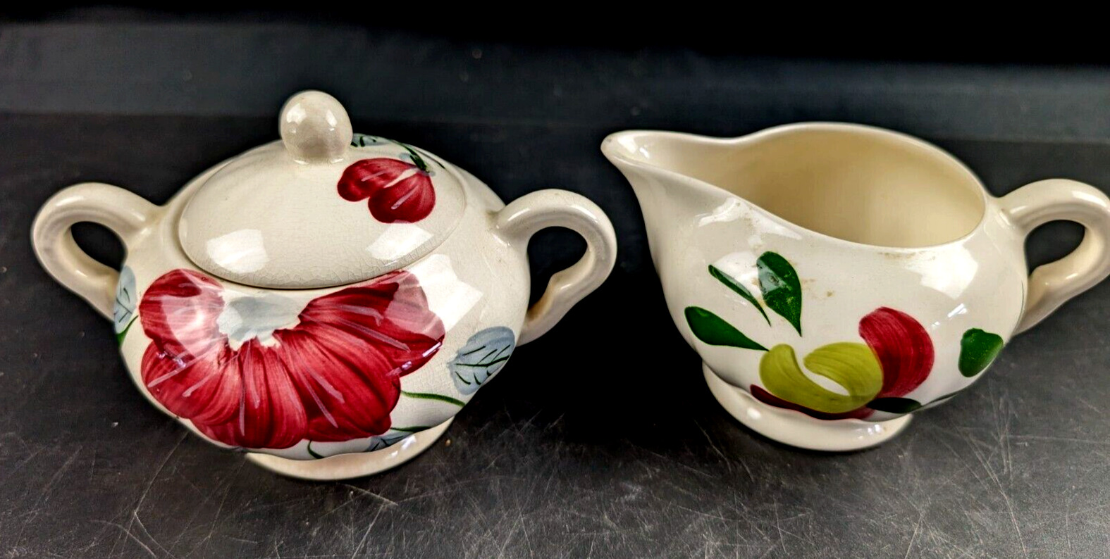 Blue Ridge Pottery, Creamer and Sugar, Different Patterns