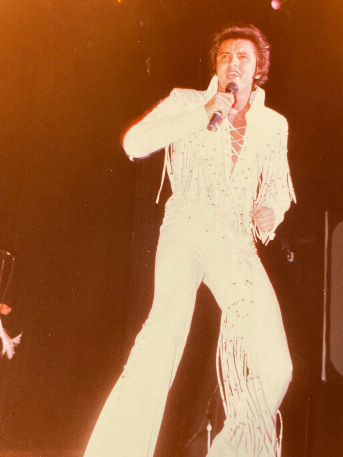 J2 Photo Handsome Elvis Impersonator Lookalike 1980\'s Tassels Singing On Stage