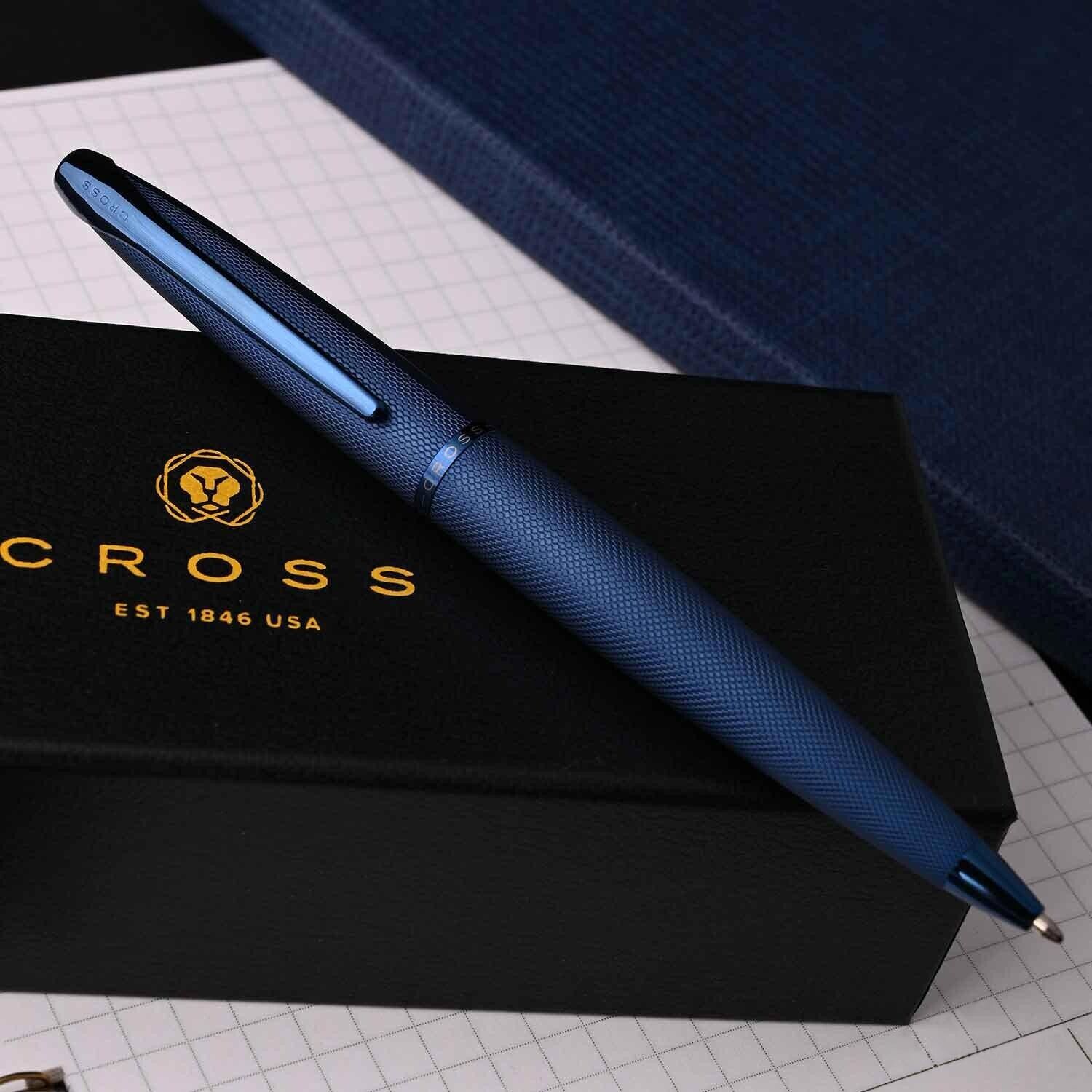 Cross ATX Ballpoint Pen Dark Diamond Cut Blue PVD $150 New Birthday Gift