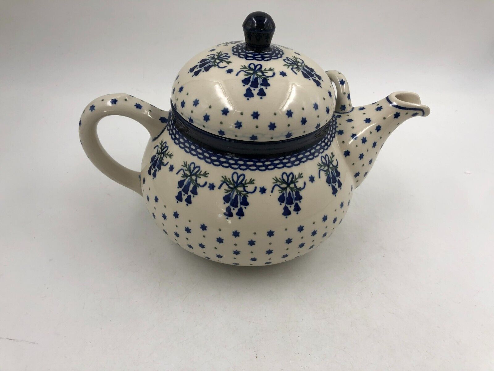 Pre-Owned Unikat Large Ceramic 8in Blue Bells Made in Poland Teapot DD02B18005