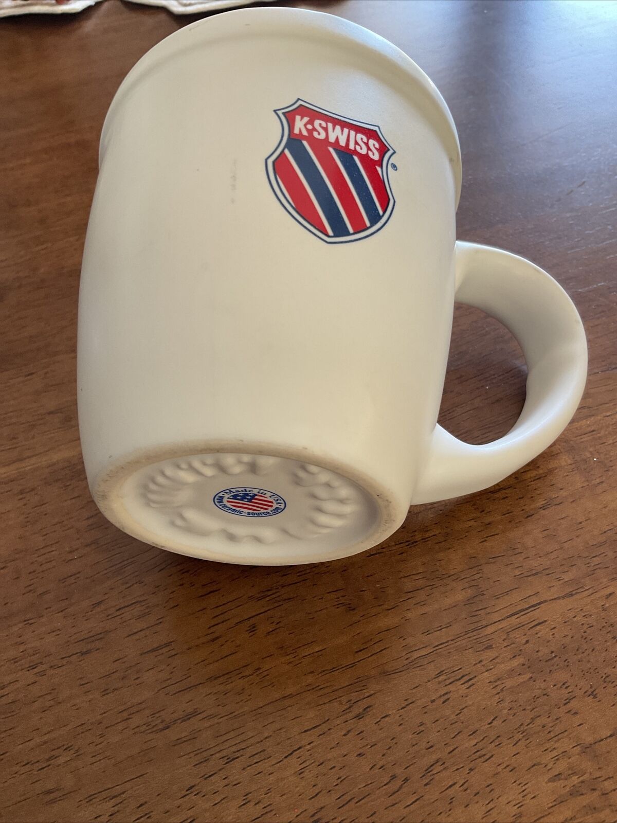 Vintage K-Swiss Coffee Mug Cup White Ceramic-Source USA