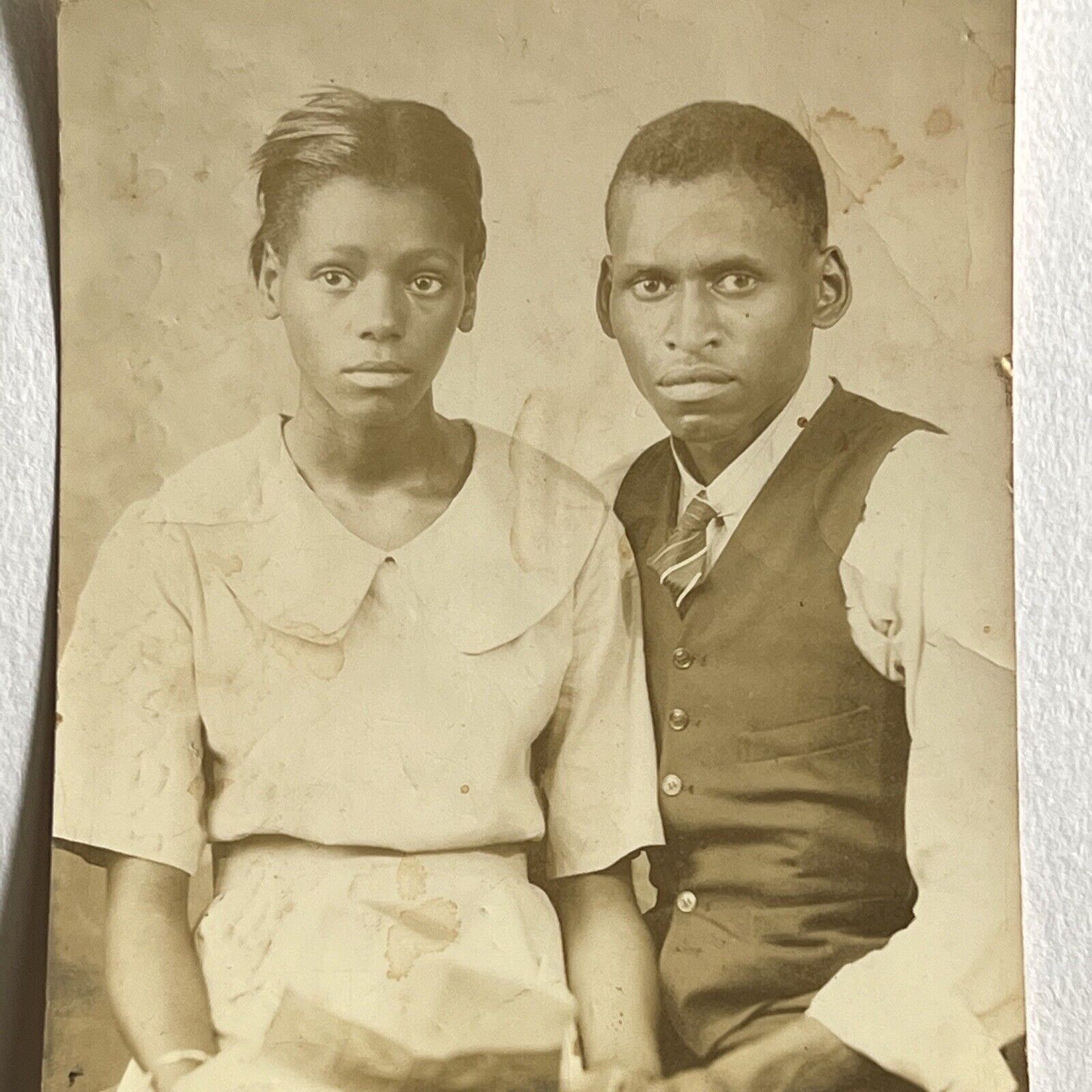 Vintage B&W Snapshot Photograph Lovely Young Black African American Couple ID