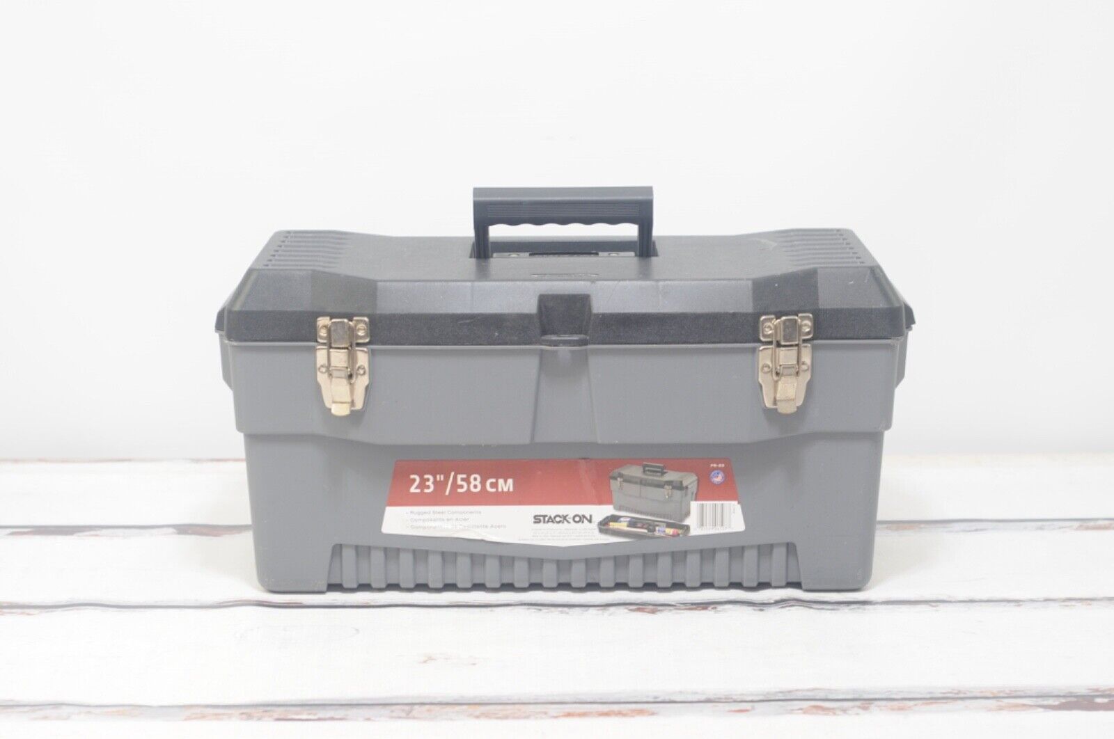 Vintage . Plastic Stack-On Tool Chest Tool Box With Removable Tray Black and Gra