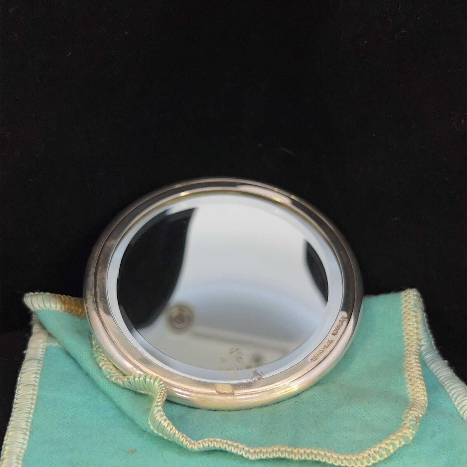 Vintage Tiffany & Co Sterling Silver Compact Round Purse Mirror w/ Pouch