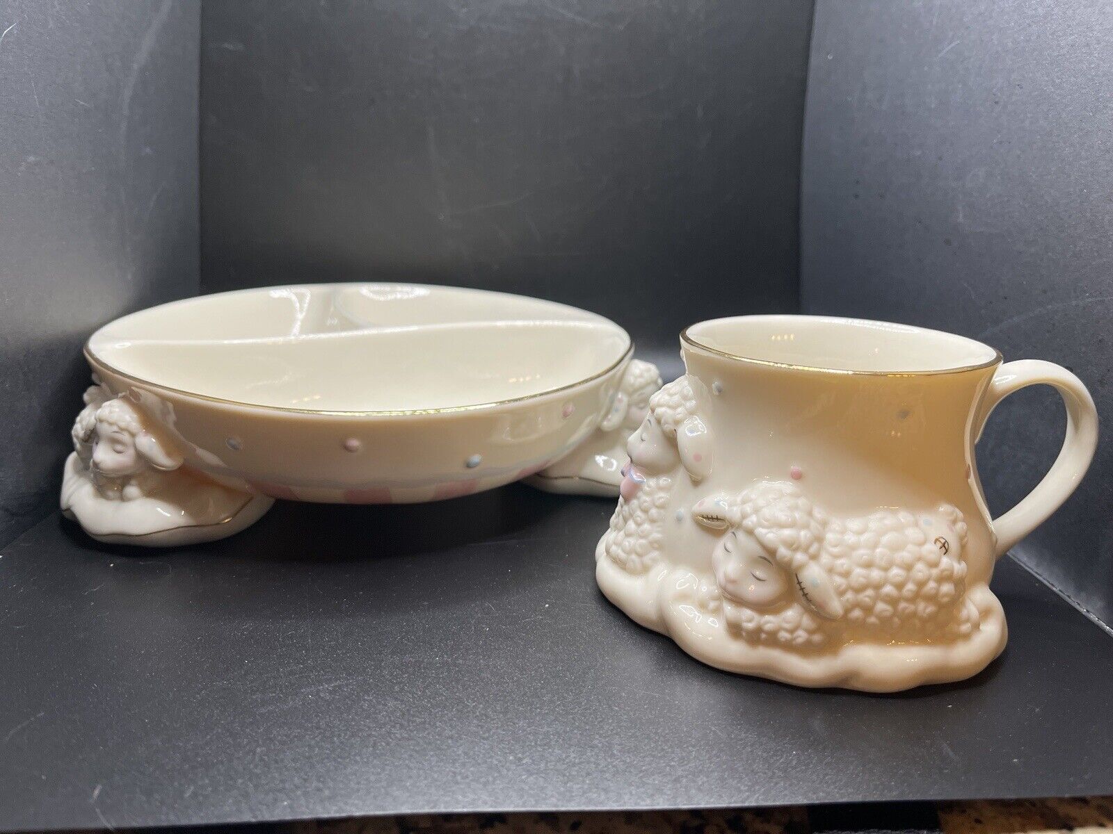 Lenox Lazy Lambs Divided Bowl And Baby Cup