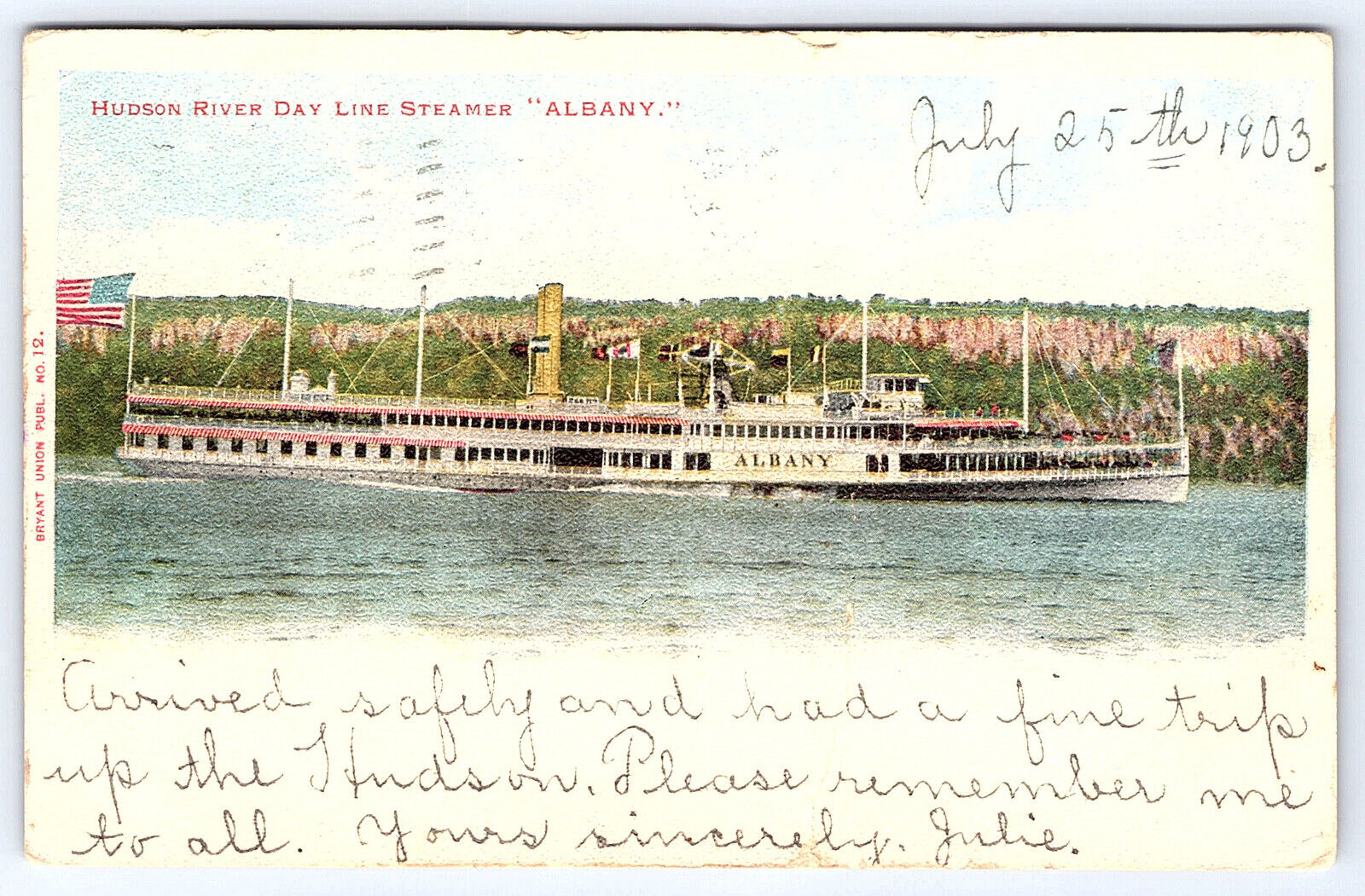 Steamer Albany Hudson River Day Line Postcard B580