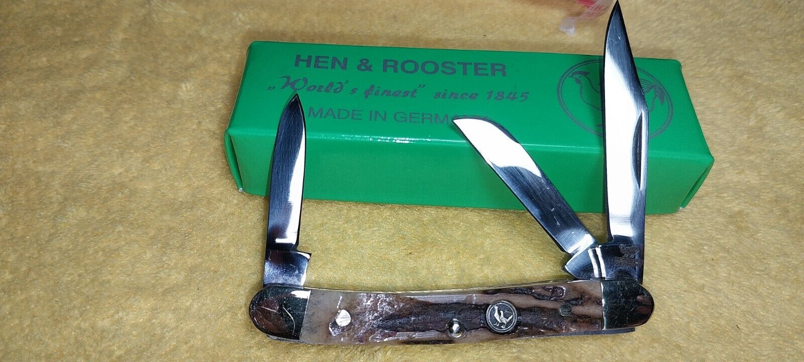  HEN & ROOSTER Knife NIB 3Blade Stockman Beautiful Stag Handles Rare  +Case 