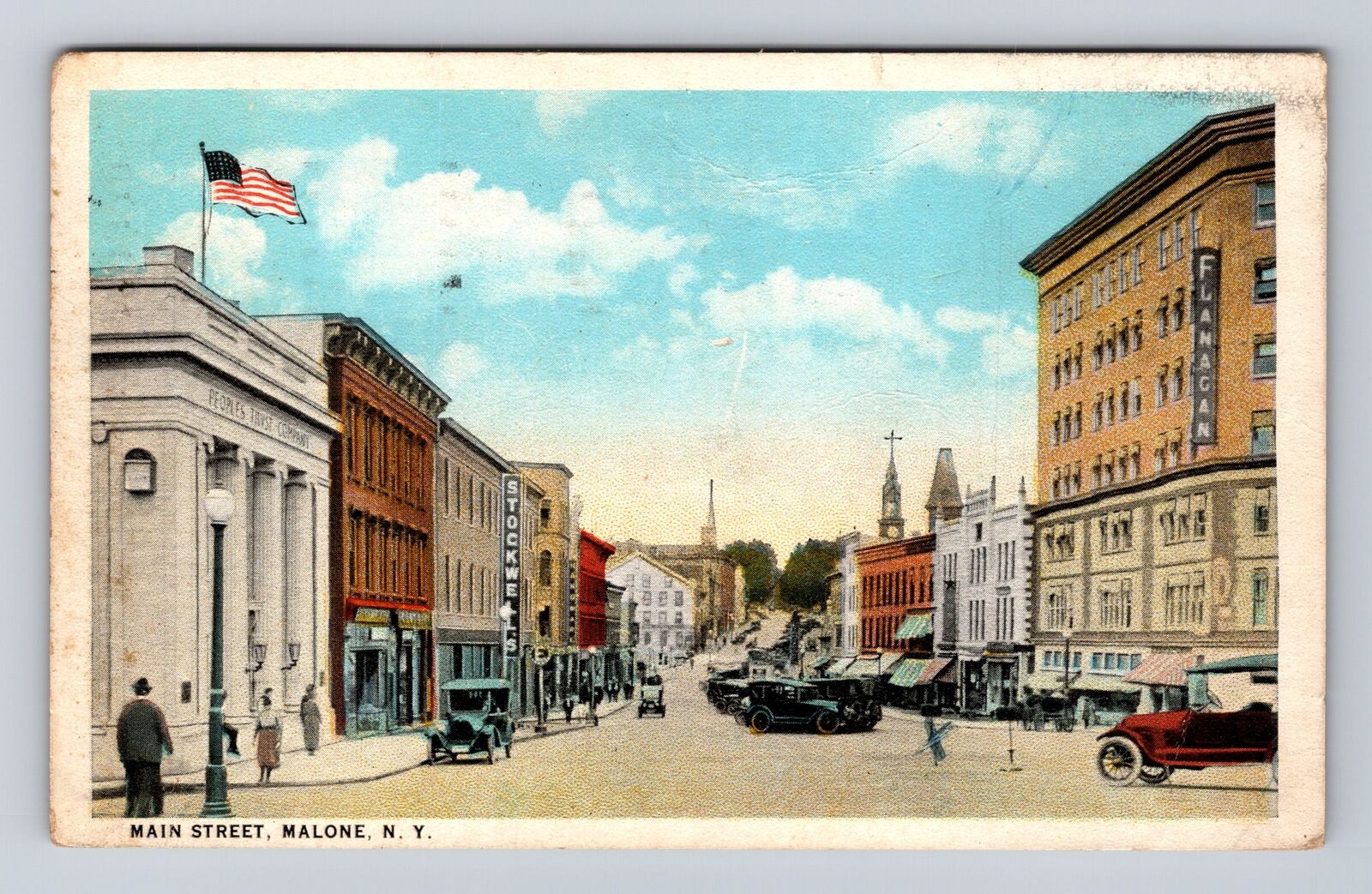 Malone NY-New York, Main Street, Business Area, Antique Vintage c1923 Postcard