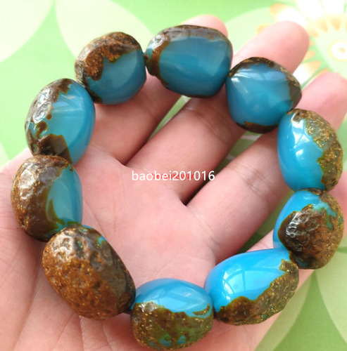 Certified 21-26mm Natural Mexico Sky Blue Amber Beeswax Rough Stone Bracelet
