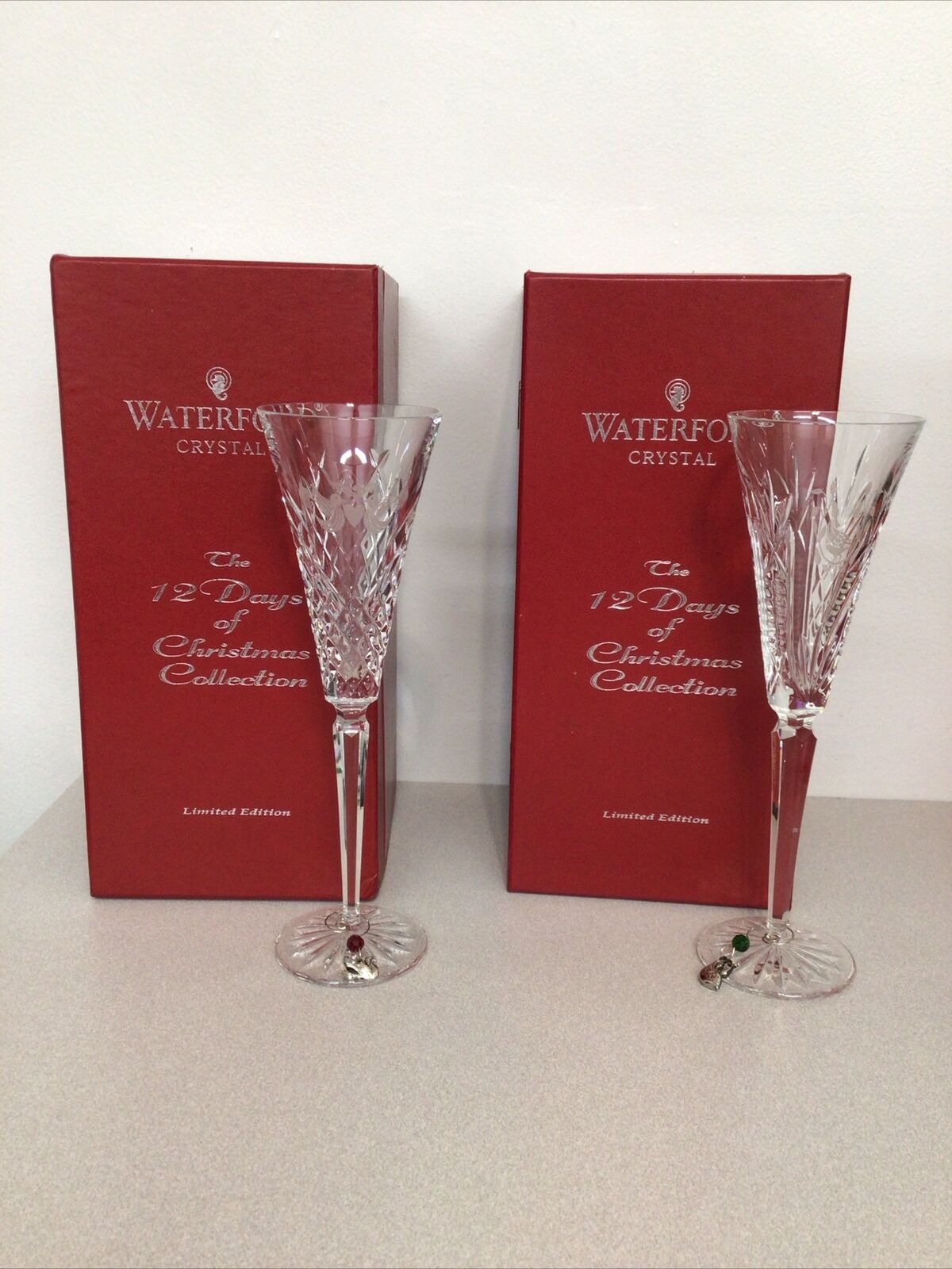 WATERFORD 12 DAYS OF CHRISTMAS FLUTES DAY ONE AND TWO ARTIST SIGNED AND DATED
