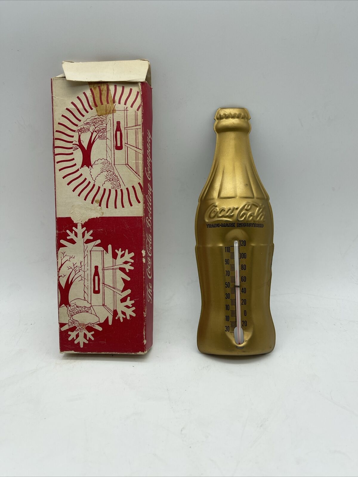 Vintage Coca Cola Bottle Thermometer Gold Tin 7