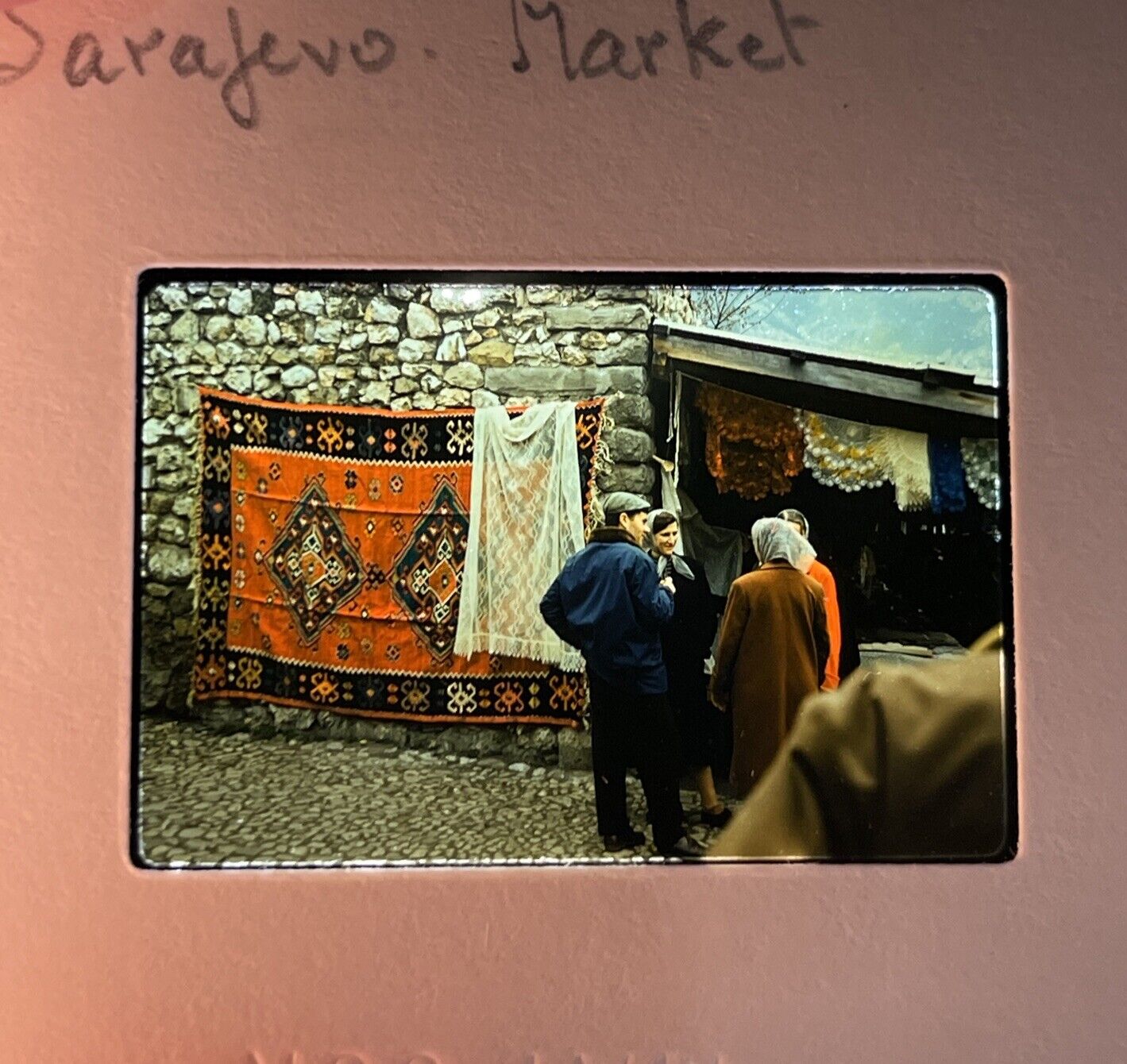 Sarajevo Street Scene Rug Market  1960 Vintage Balkans Original Photo 35mm slide