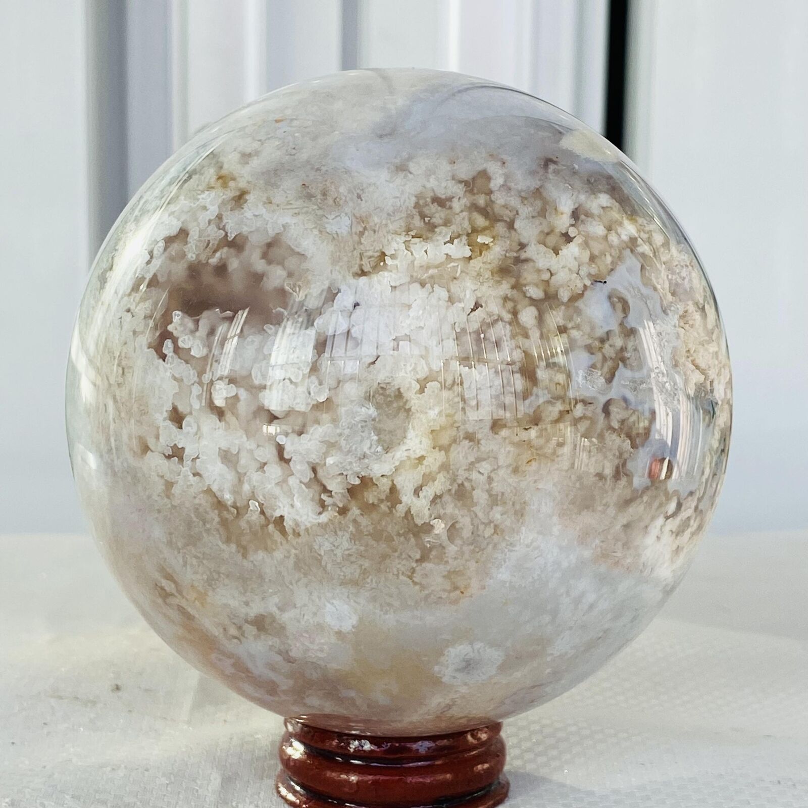 1240g Natural Cherry Blossom Agate Sphere Quartz Crystal Ball Healing