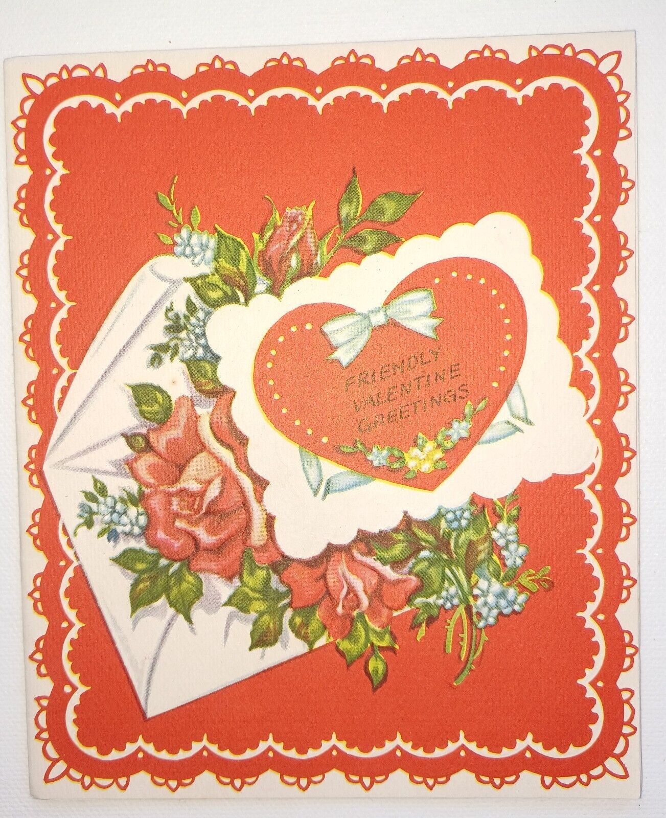 Vintage Valentine\'s Card Roses Flowers Heart Friendly Valentine Greetings 1953