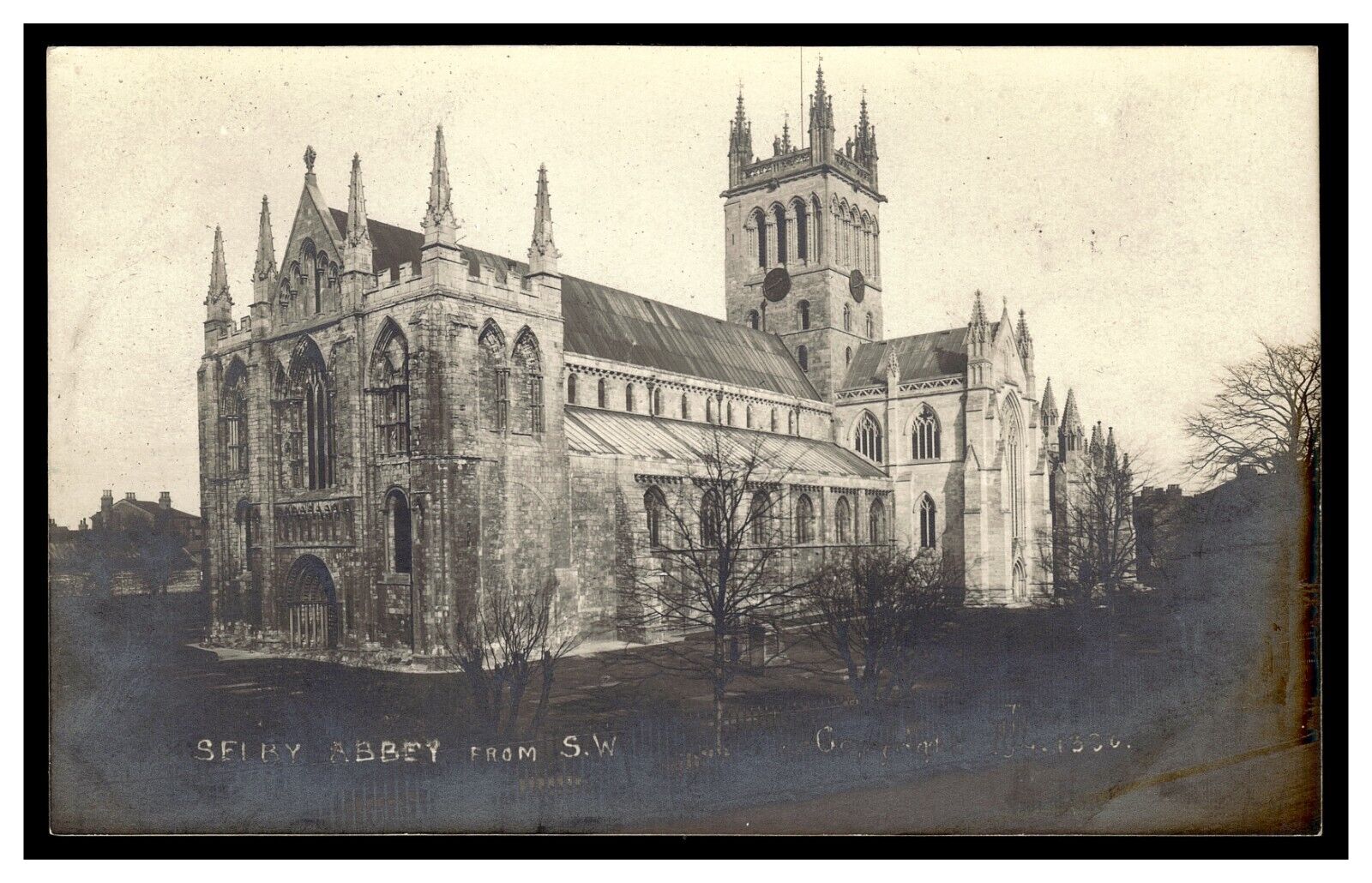 SELBY ABBEY FROM S.W. VINTAGE REAL PHOTO POSTCARD RPPC ALFRED LOUGHTON PHOTO