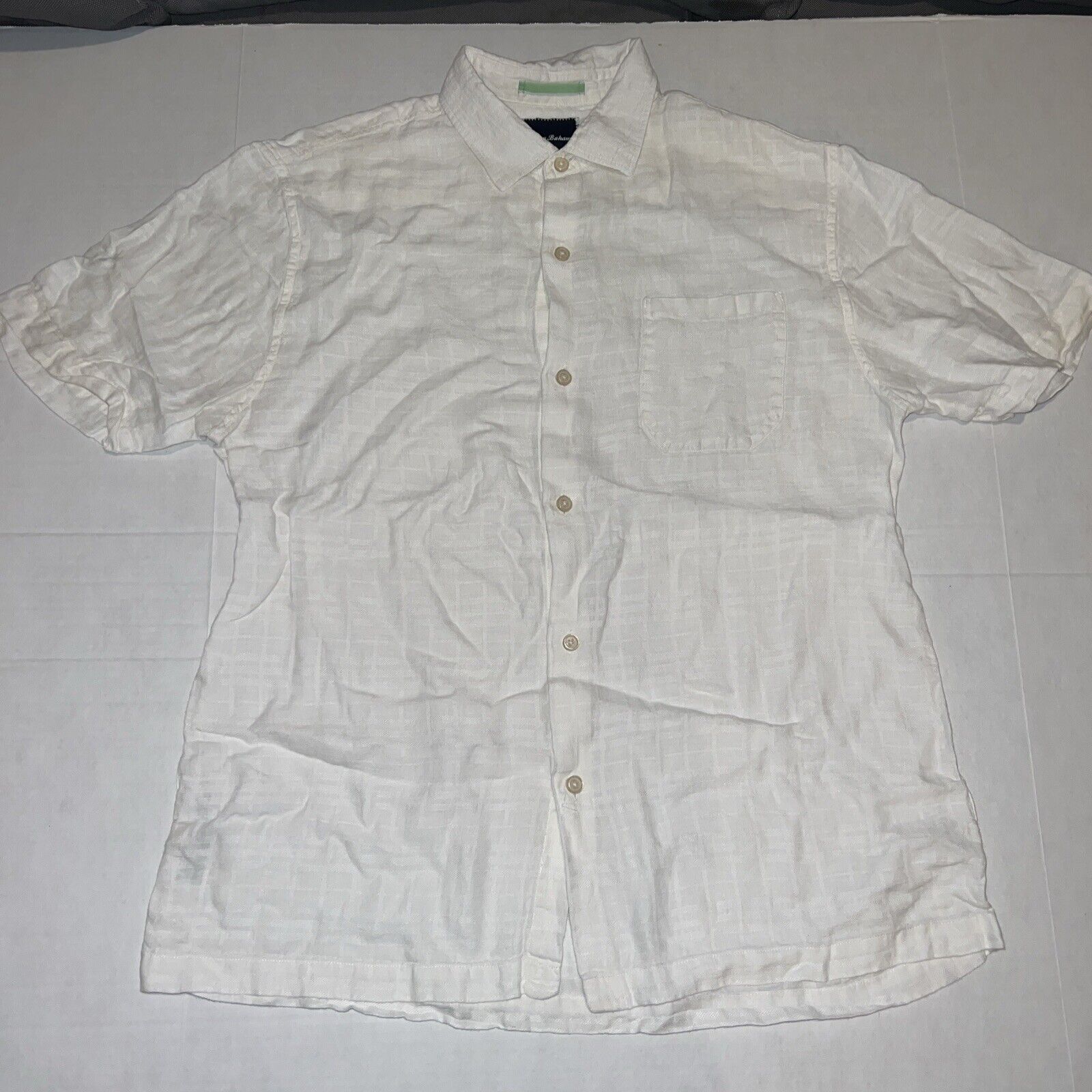 Vtg Tommy Bahama Button Up Hawaiian Aloha Adult Large Pocket Shirt White Linen