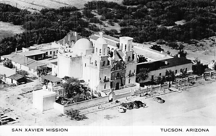 Postcard AZ: RPPC San Xavier Mission, Tucson, Arizona, 1940's, B&W Photo