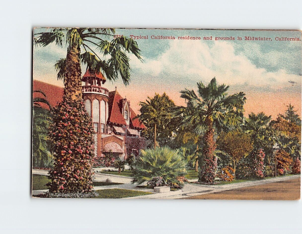 Postcard Typical California Residence and Grounds in Midwinter California USA