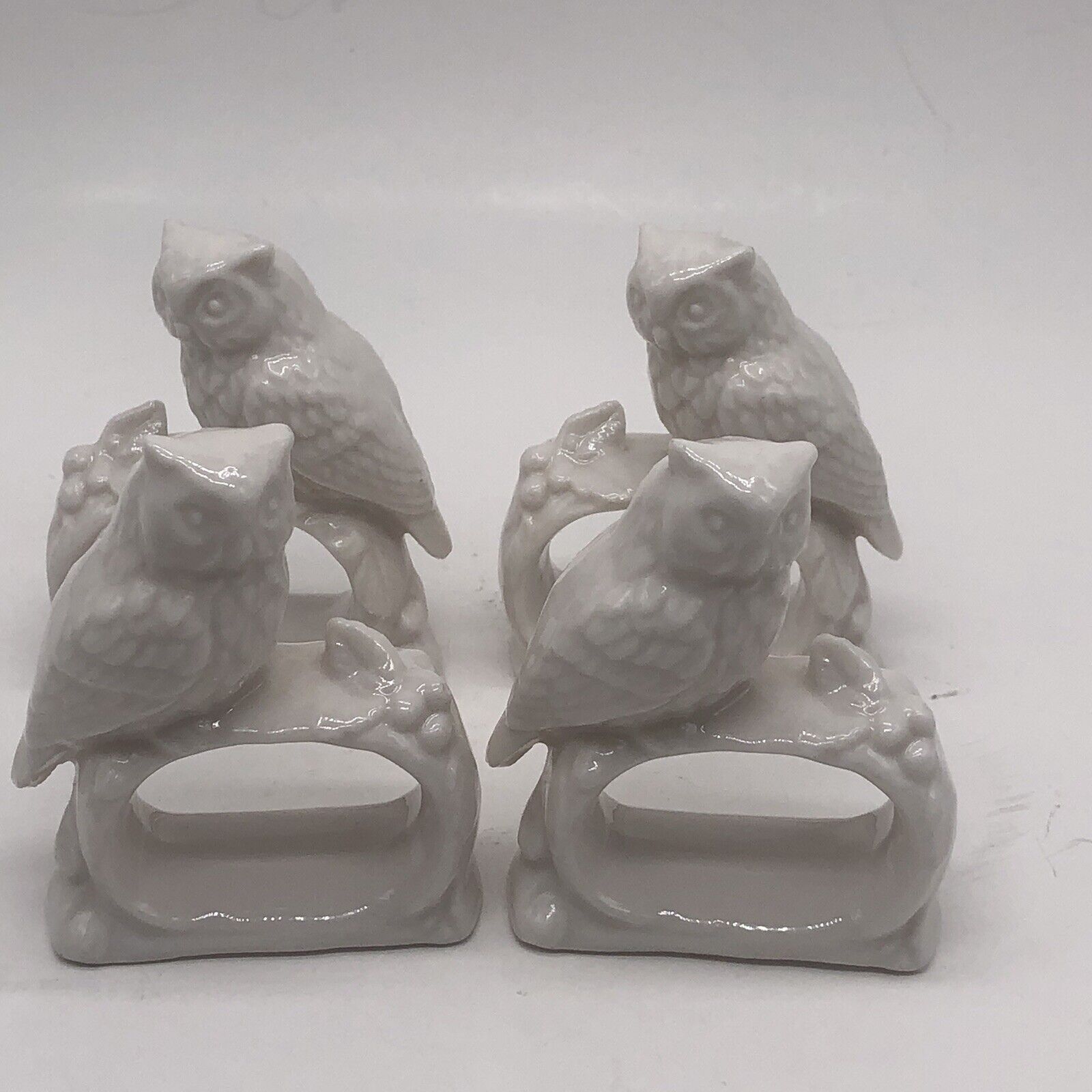 White Owl Napkin Rings Holders Set Of 4 Bird Porcelain
