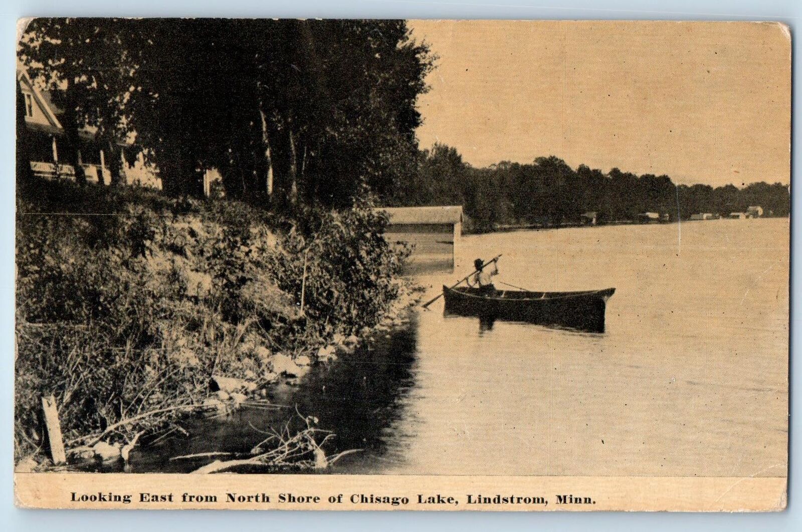 1912 From North Shore Of Chicago Lake Paddle Boat Lindstrom Minnesota Postcard