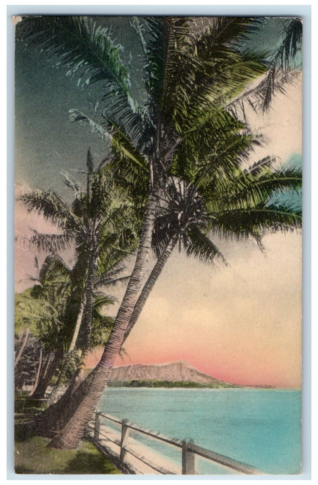1942 Fort Shafter Mountain Scene Honolulu Hawaii HI Posted Palm Tree Postcard